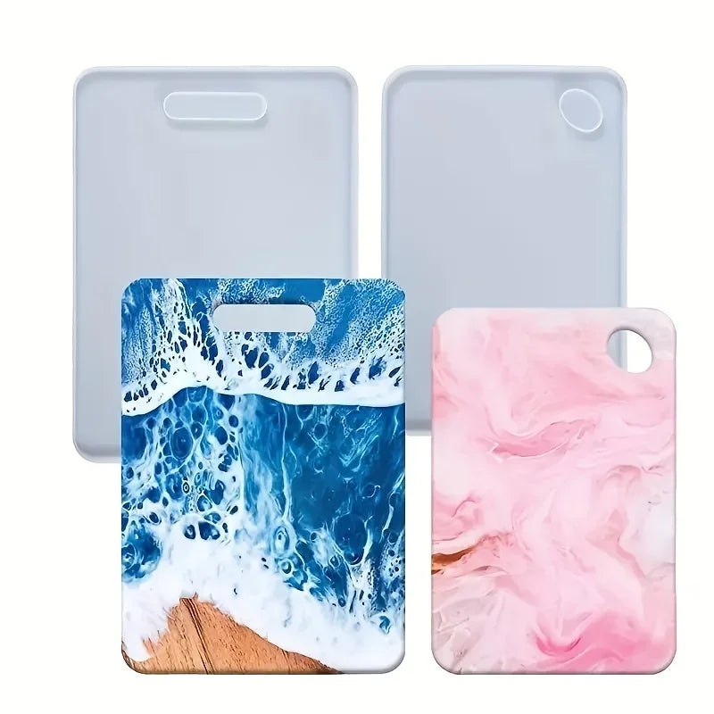 plateau décoratif planche découper statuettes vagues motifs abstraits bleu blanc rose vert