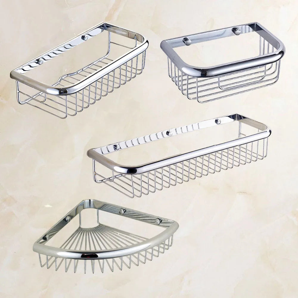 paniers rangement chrome cuivre filetés vis modernes salle bain étagères murales fixations incluses