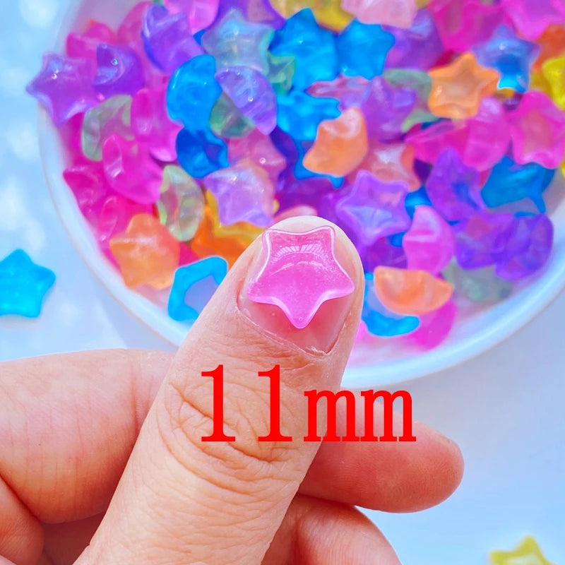 décoration enfantine étoiles colorées résine brillante flatback 11mm transparentes ornement artisanat bijoux coiffure