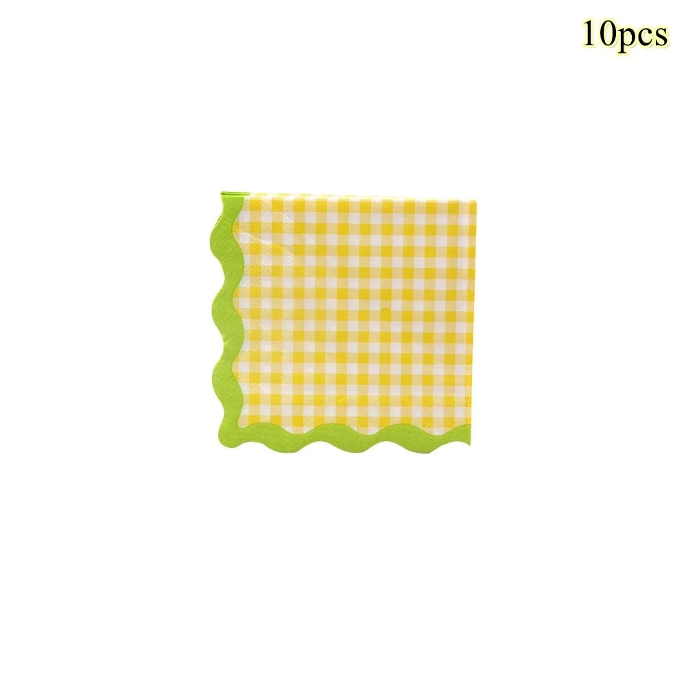 serviettes papier festives carreaux fruits pommes poires anniversaire mariage printemps orange rose