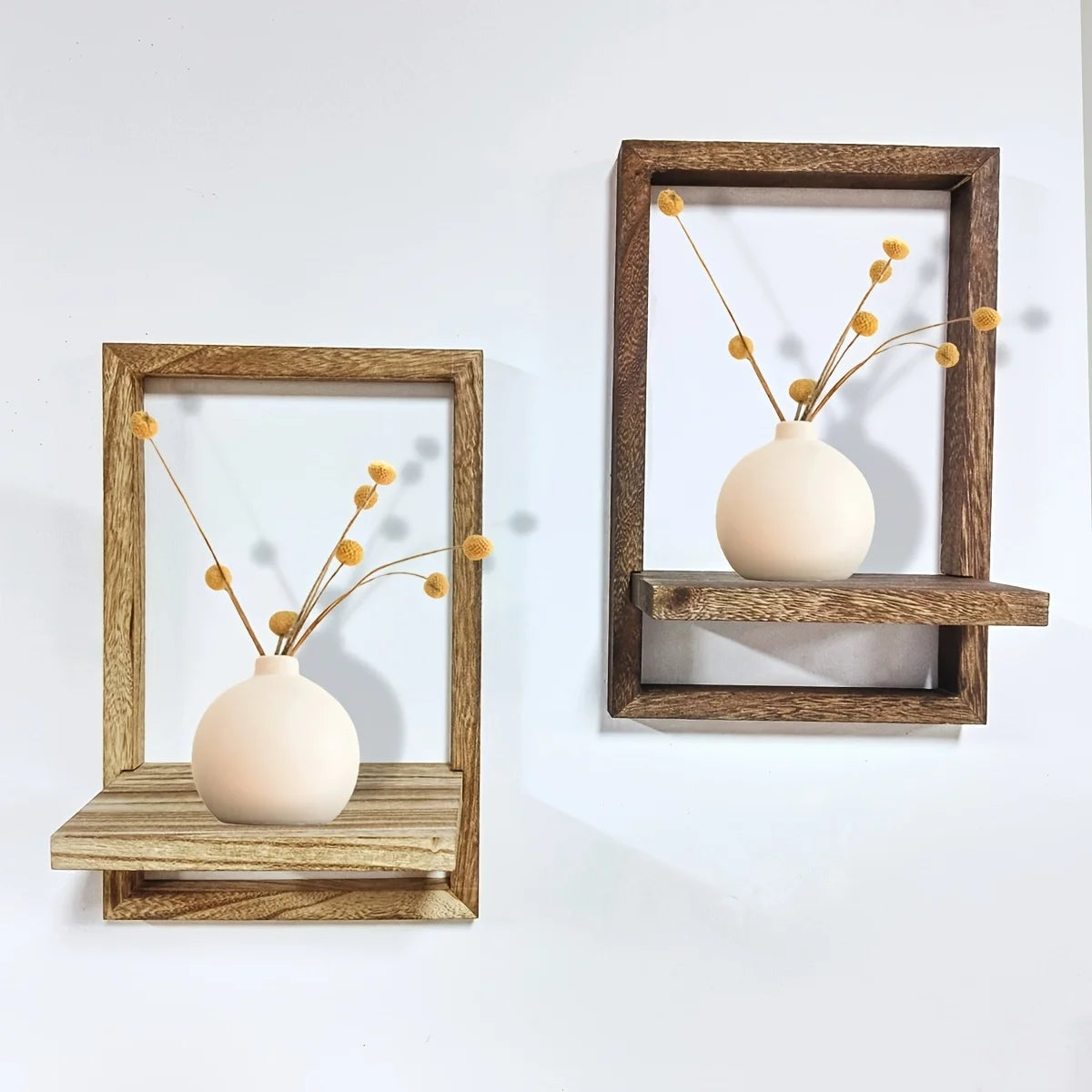 étagères murales rustiques bois naturel étagères murales modernes plante verte vase céramique figurine ange