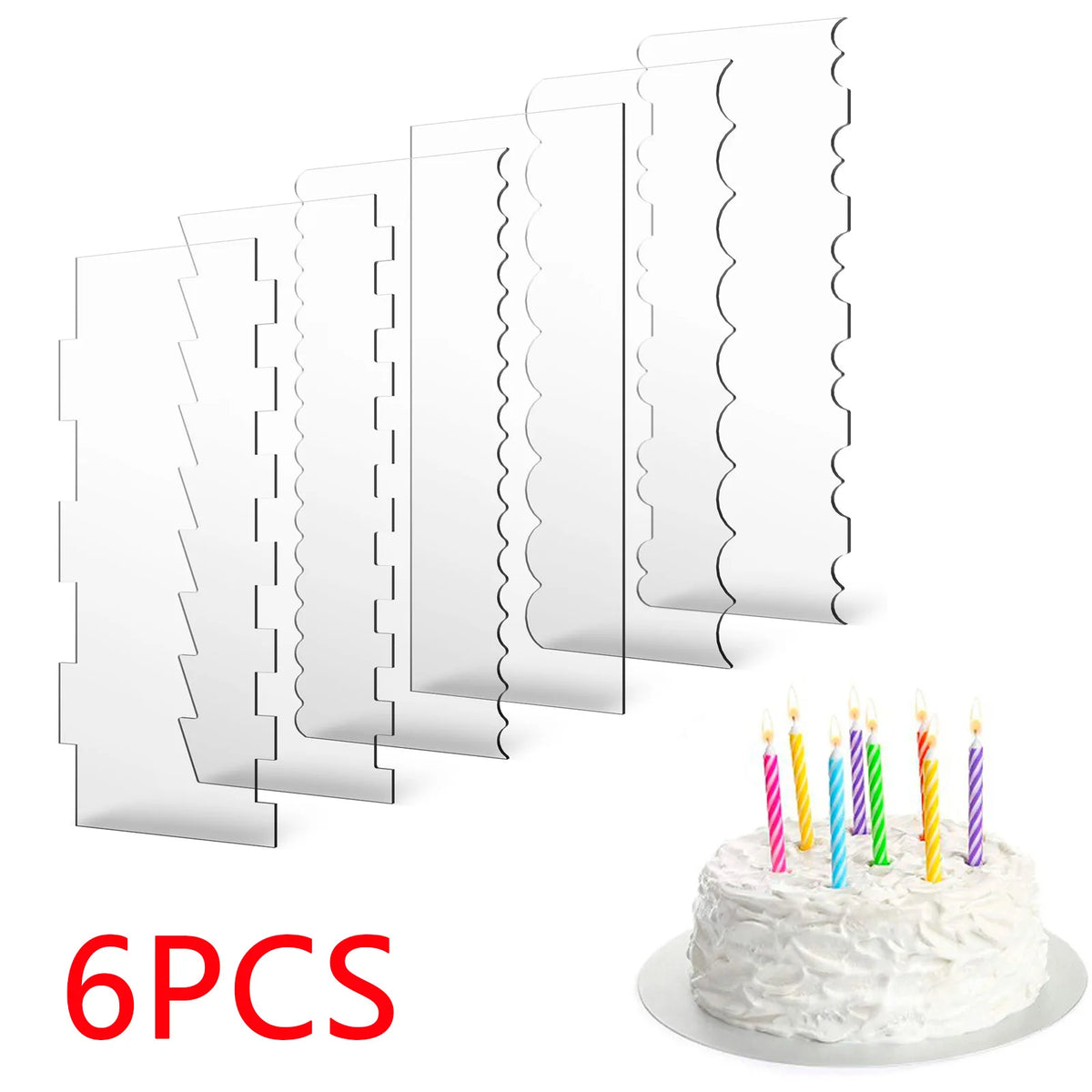décoration gâteau transparent motifs plaques adhésif bougies pâtisserie moderne six pièces