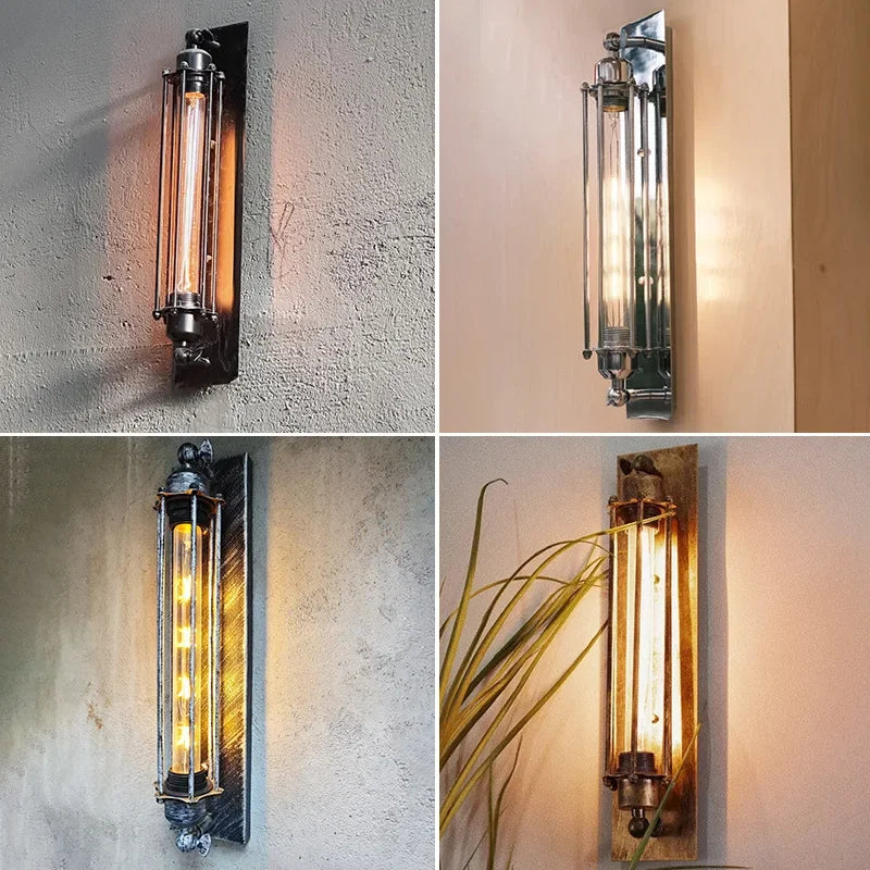 lampe murale industrielle vintage led verre translucide métal noir doré