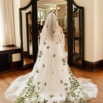 voile mariage cathédrale dentelle motif floral vert blanc élégant monocouche fixations transparent femme