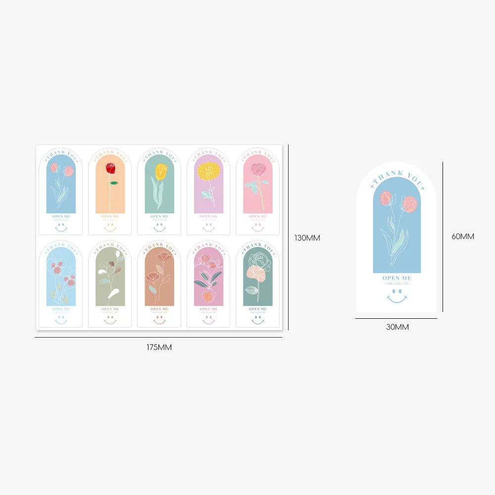 étiquettes décoratives fleurs bleu orange vert rose stickers autocollants minimaliste moderne enveloppes cadeaux partys