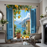 rideau moderne bleu citron feuilles paysage marin pièces polyester annelés