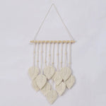mobile mural vert blanc feuilles motif main tissée suspension simple decoration