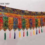 rideau multicolore brodé ethnique tissu fait main décor bouddhiste motifs floraux tassels