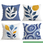 housse coussin géométrique bleu feuilles stylisées moderne 45cm 45cm zip invisible polyester maison