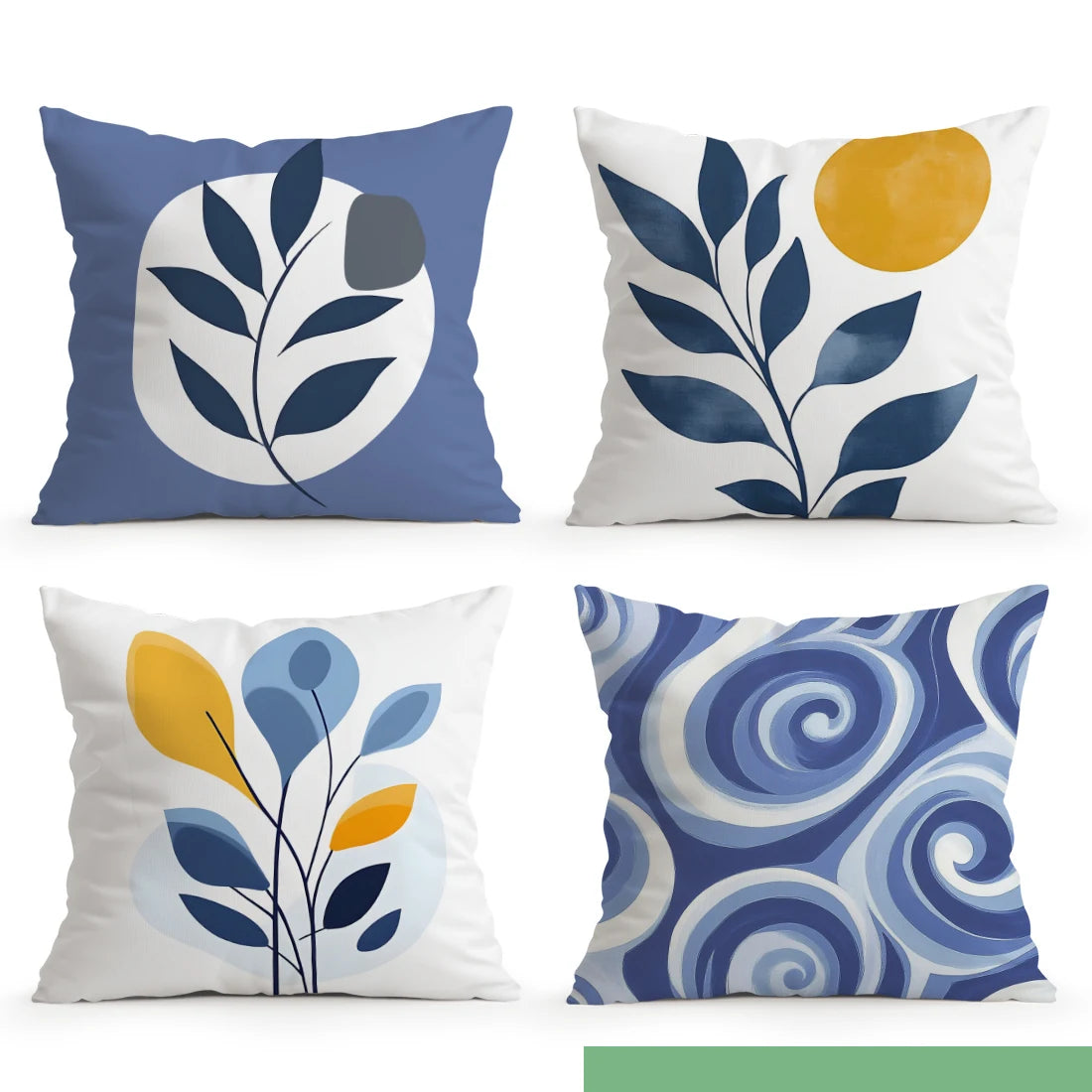 housse coussin géométrique bleu feuilles stylisées moderne 45cm 45cm zip invisible polyester maison