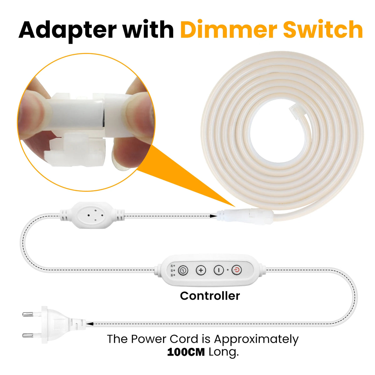 adaptateur led commutateur atténuation blanc moderne câble puissance 100cm prises eu uk us