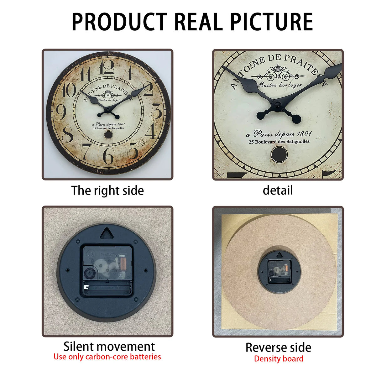 horloge murale vintage bois blanc noir numéros 12 texte historique 10 12 14 16