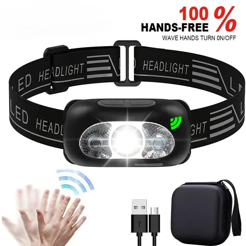lampe frontale led rechargeable usb camping course nocturne pêche réparation bandeau ajustable moderne