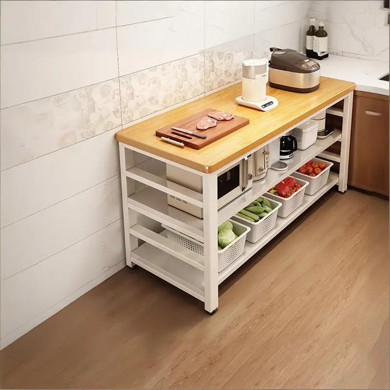 meuble cuisine multifonctionnel bois naturel blanc moderne rangement panier couteau planche découpe micro onde