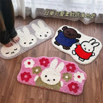 tapis sol antidérapant mignon motif lapins floral gris blanc bleu rouge rose vert