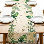 changement cheminde table lin motif tropical feuilles abeilles verte beige