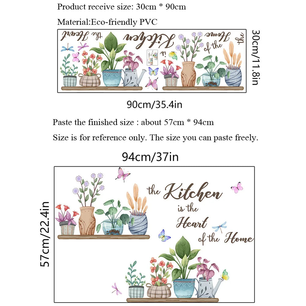 autocollant mural floral plantes papillons textes vert bleu rose chambre cuisine rustique moderne élégant
