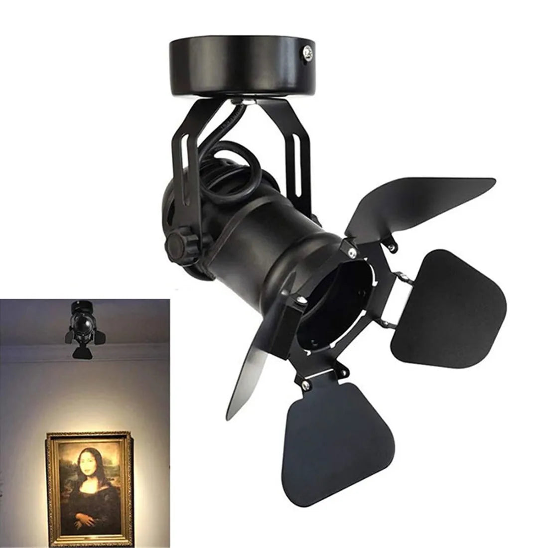 projecteur mural moderne noir ajustable manivelle e27 opaque fixations led murale