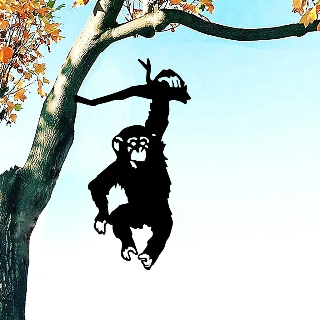 décoration murale silhouette singe noir suspendu jardin patio moderne élégant fixations