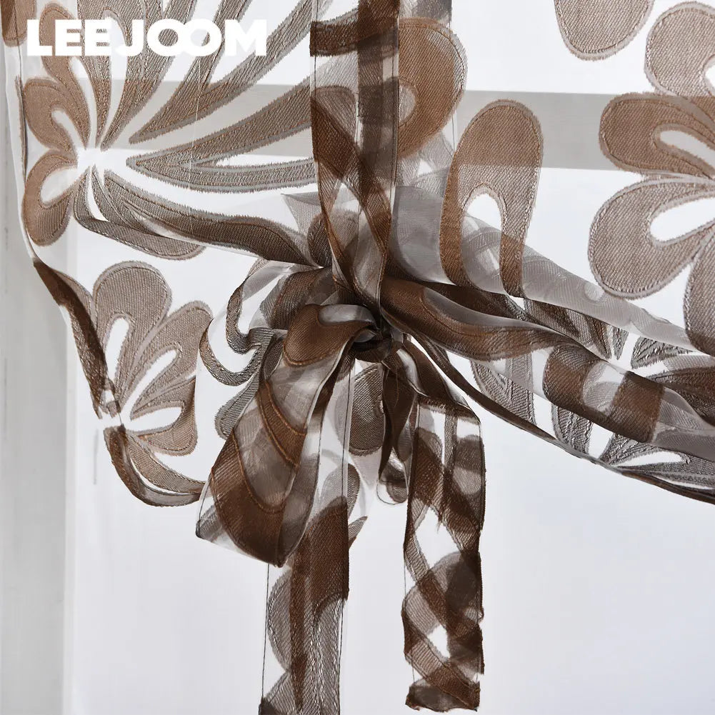 rideaux fleuris polyester translucides bohème fenêtre extérieure facile moderne blanc marron bleuclair decoration interieur