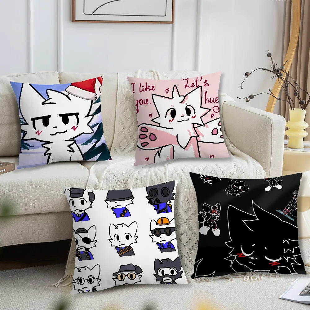 housse coussin carrée motif chat mignon décoratif salon chambre moderne coton blanc noir