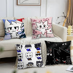 housse coussin carrée motif chat mignon décoratif salon chambre moderne coton blanc noir