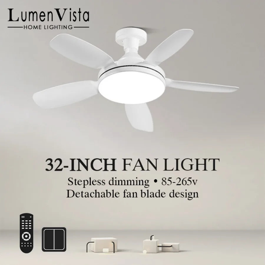 ventilateur lumière led blanc moderne télécommande flux lumineux variable silencieux facile haute qualité certification