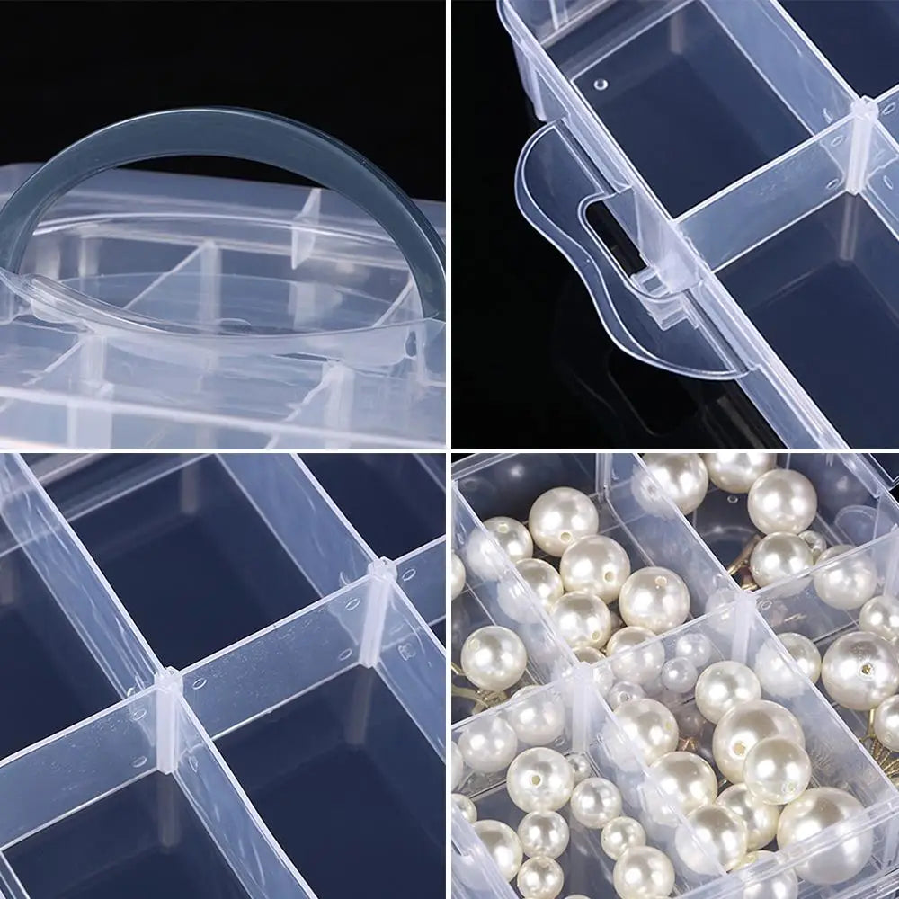 boîte rangement bijoux transparente portable niveaux compartiments ajustables poignée amovible modernes