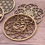 coasters bois clair gravure circulaire fleur vie om lotus minimaliste 14cm 30cm