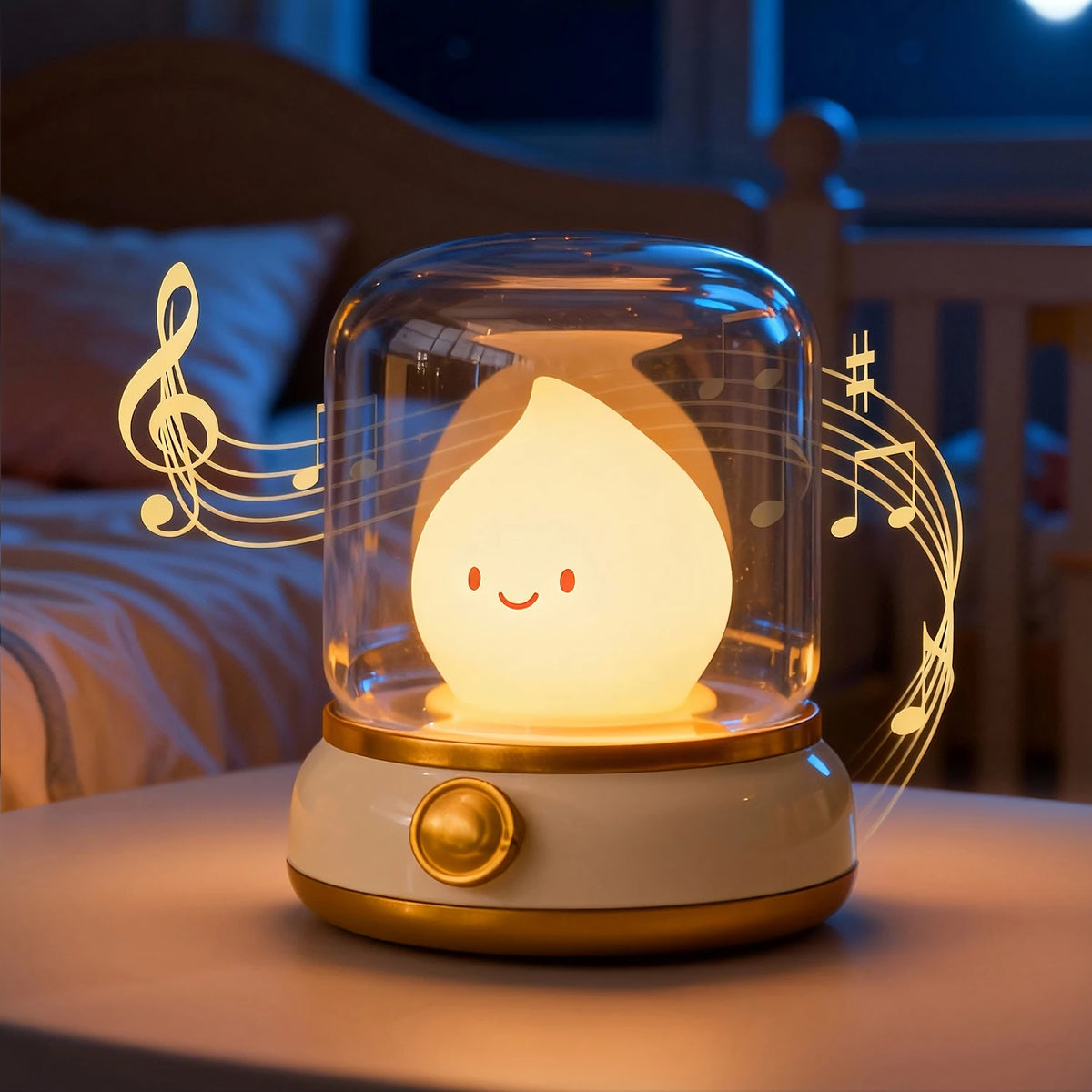 lampe table veilleuse led vert clair souriant notes musicales transparent contemporain enfantin rechargeable usb