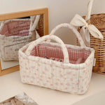 panier rangement matelassé floral rose blanc doux cosmétiques maquillage portable vintage