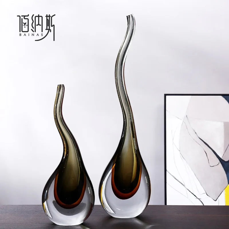 vases decoratifs verre transparent marron bronze orange moderne sculptural