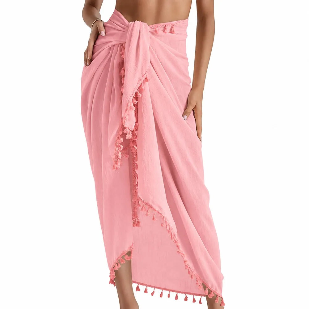 sarong élégant boho uni vert rose blanc noir tissu polyester rapide séchage tassel inclusion