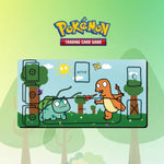 tapis jeu cartes pokémon illustration vert orange bleu blanc noir anti dérapant caoutchouc