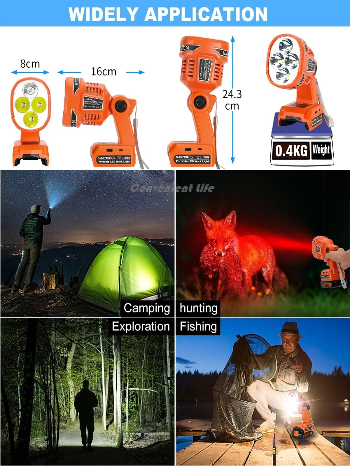 lampe torche led rechargeable orange moderne 22w 1120lm modes usb charge rapide