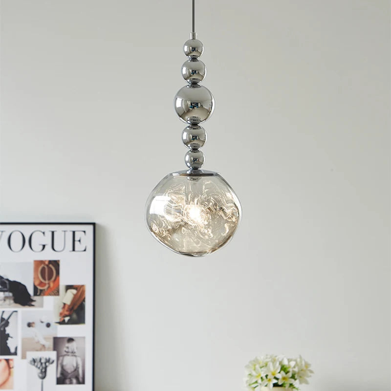 suspension lumineuse moderne transparente gris fumé texture ondulée brillante chambre salon étude