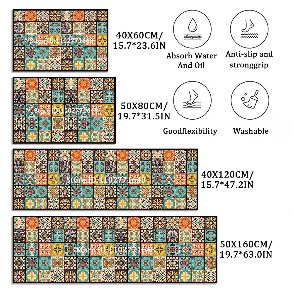 tapis sol moderne multicolore motif carreaux géométriques ethnique antidérapant intérieur cuisine salle bain