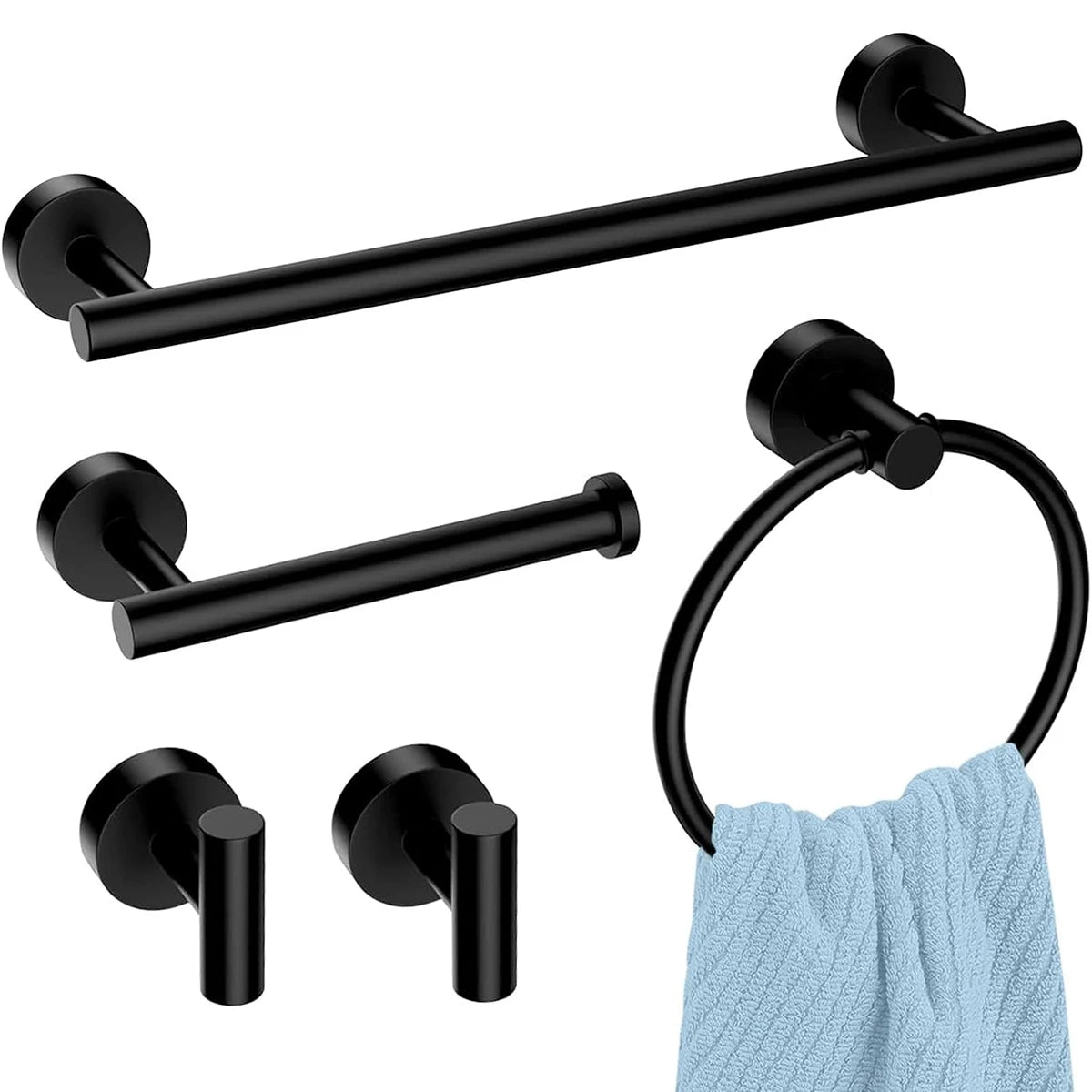 ensemble daccessoires salle bain noir barre serviette porte papier anneau serviette crochets minimaliste fixations