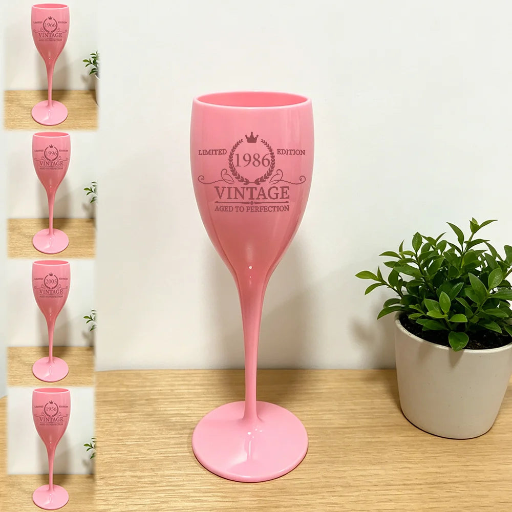 verre vin vintage LIMITED EDITION 1986 rose clair gravé moderne anniversaire cadeau femme