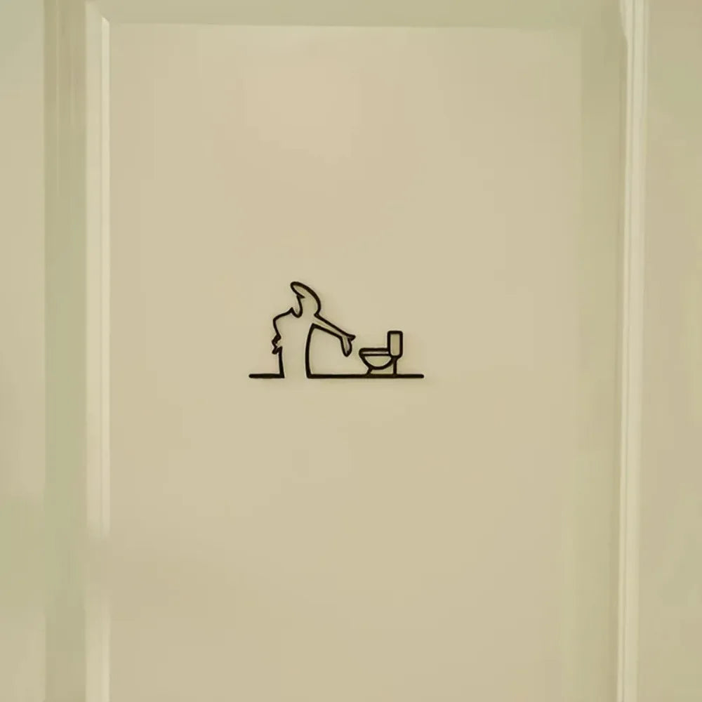 décoration murale moderne salle bain plaque métal noir silhouette toilette minimaliste adhésif fixe