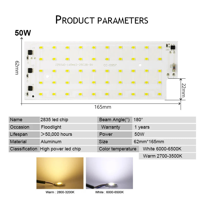 projecteur led 50w blanc matrice diodes moderne 180deg vis ac220v