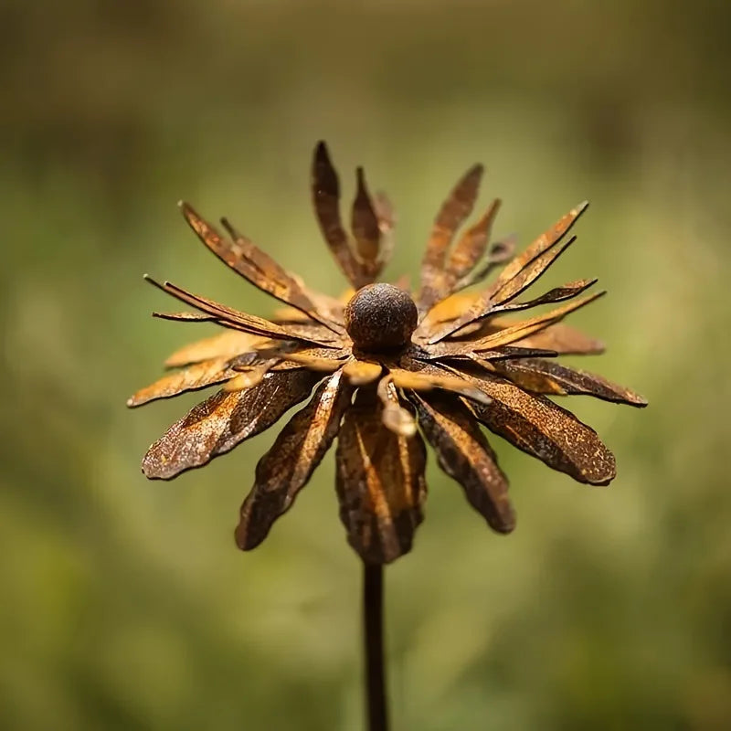 ornement métal rustique décoration jardin tournesol aspect oxydé champêtre fleur fixe tige plantableextérieur patiodecoration