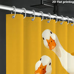 rideau douche jaune oiseaux canards illustration 2d anneaux métalliques opacité dessin animé salle bain