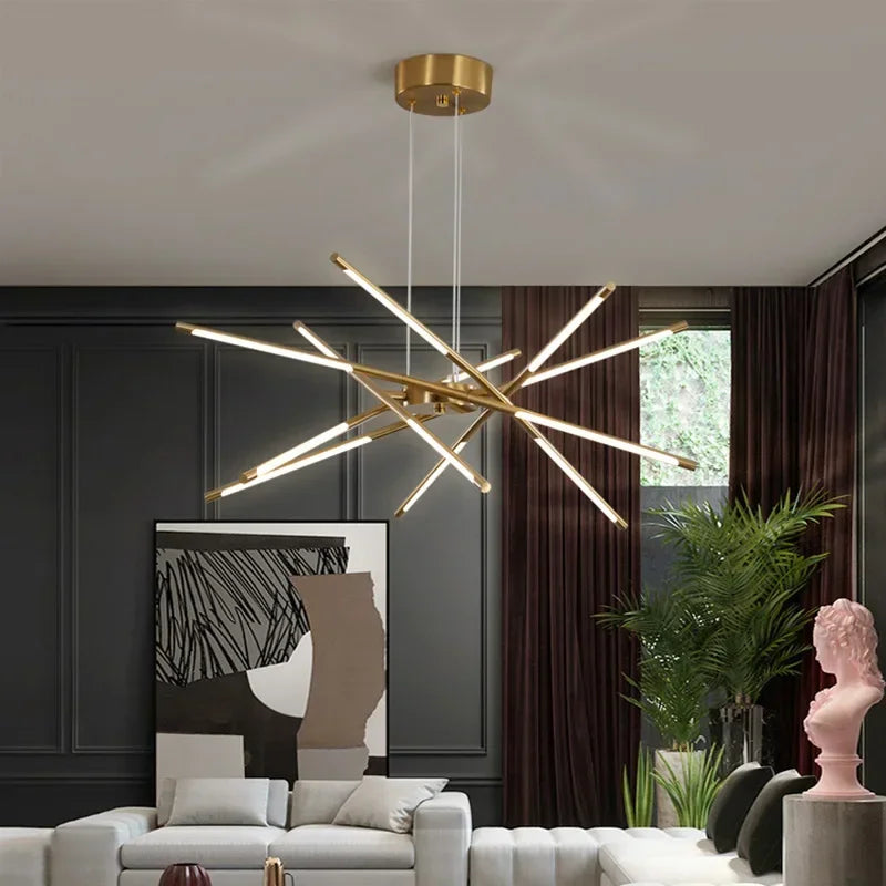 suspension lumineuse or blanc moderne sources lumineuses étoile lignes droites