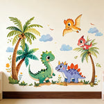 sticker mur dinosaure dessin animé palmier nuage fleur enfant chambre décoration unique