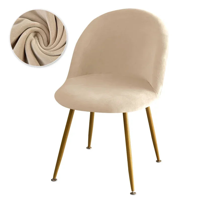 housse chaise velours unie moderne beige verte mariage banquet accueil fixe pieds métalliques dorés