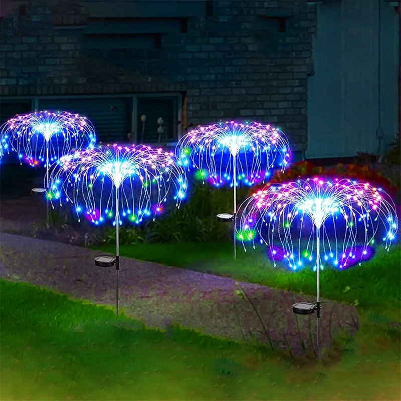 éclairage solaire extérieur 200 LED multicolore moderne étoile lumineuse piquet métallique jardin festif