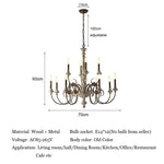 lustre vintage rustique bois blanc vieilli 12 ampoules e14 salon chambrehôtel