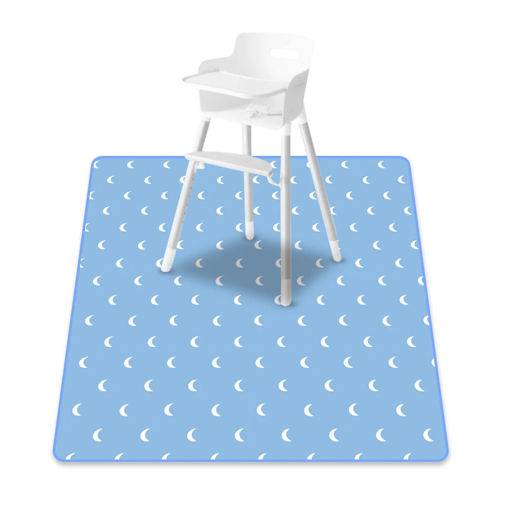 tapis imperméable moderne bleu clair motif lunes blanches 130cm 130cm réutilisable pratique