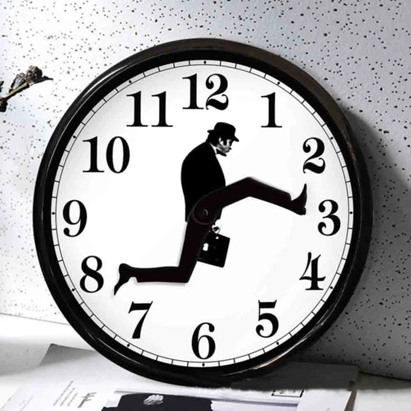 horloge murale moderne cadre noir fond blanc motif homme costume